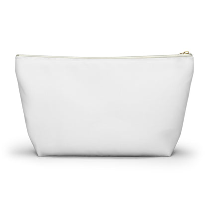 White pouch with a gold zipper on a white background