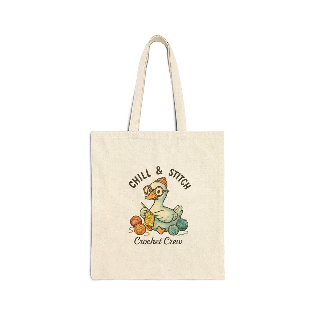 Chill & Stitch Crochet Crew Tote Bag | Cotton Canvas Tote | Crochet Supplies Storage Bag