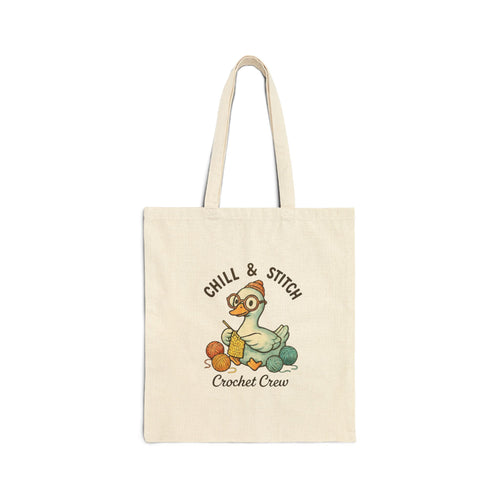 Chill & Stitch Crochet Crew Tote Bag | Cotton Canvas Tote | Crochet Supplies Storage Bag