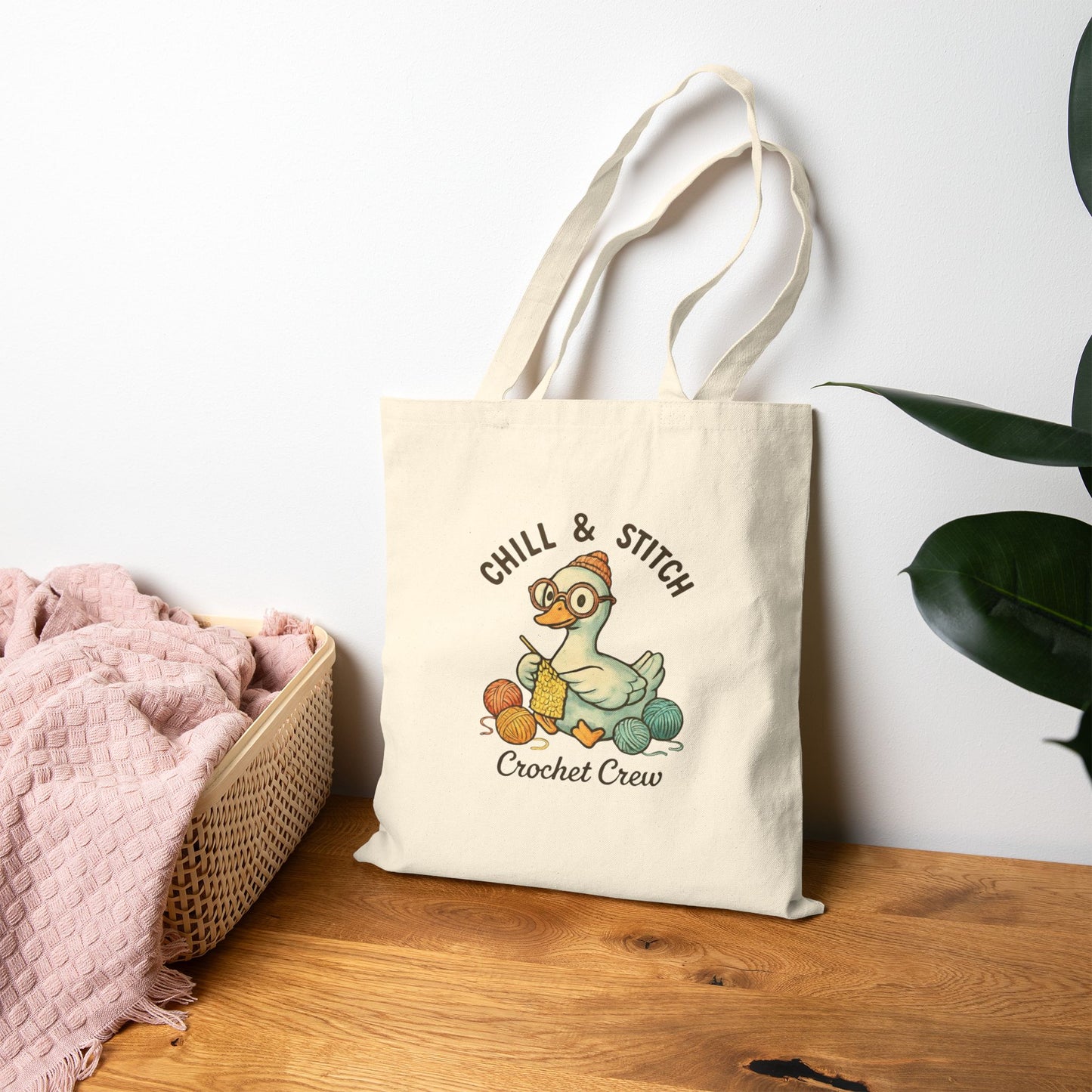 Chill & Stitch Crochet Crew Tote Bag | Cotton Canvas Tote | Crochet Supplies Storage Bag