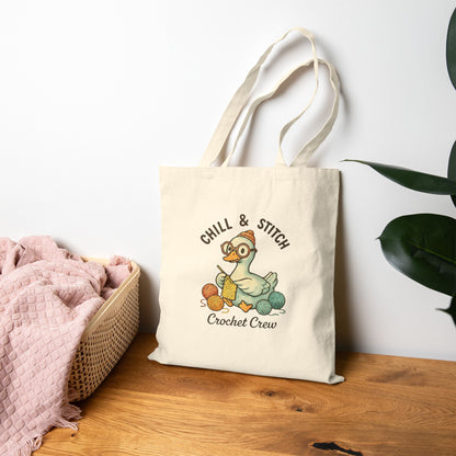 Chill & Stitch Crochet Crew Tote Bag | Cotton Canvas Tote | Crochet Supplies Storage Bag