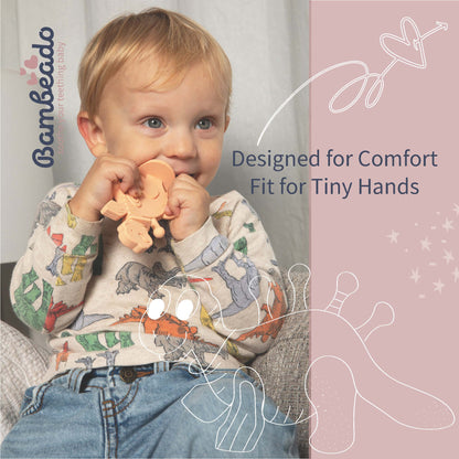 Dibly - Pink - Baltic Amber & Natural Rubber Dinosaur Teether with Toothbrush Tail