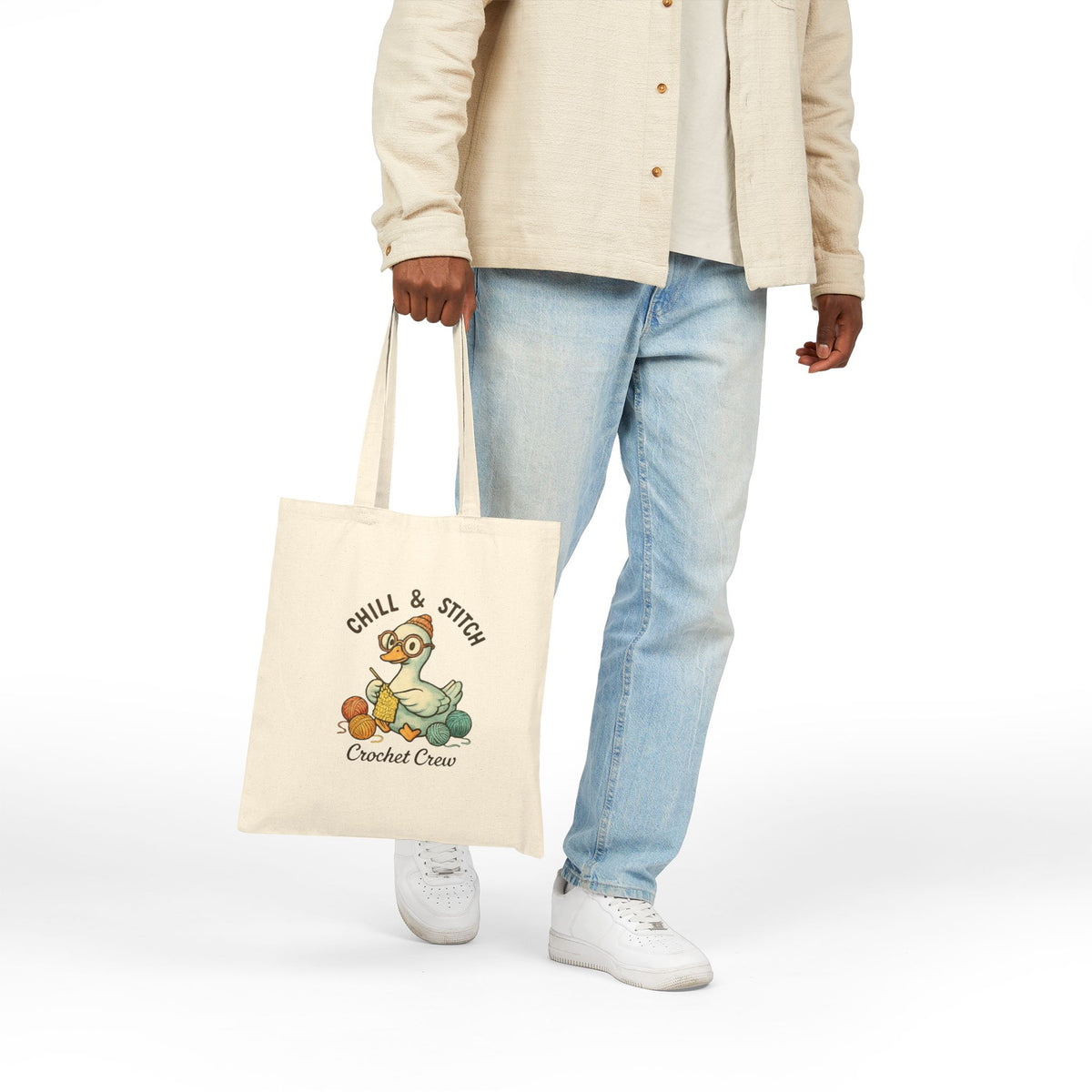 Chill & Stitch Crochet Crew Tote Bag | Cotton Canvas Tote | Crochet Supplies Storage Bag