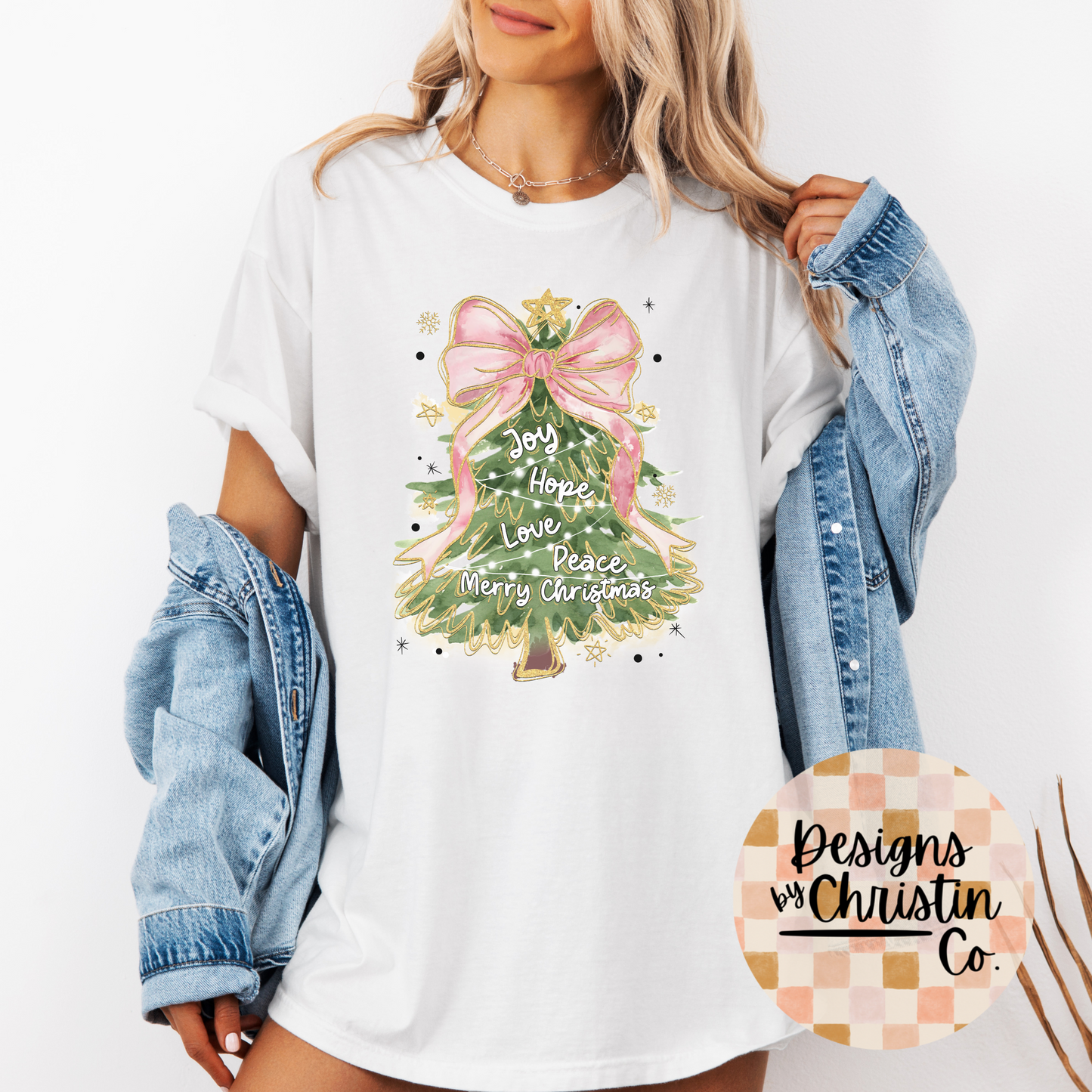 Pink Bow Christmas Tree Short Sleeve T-Shirt