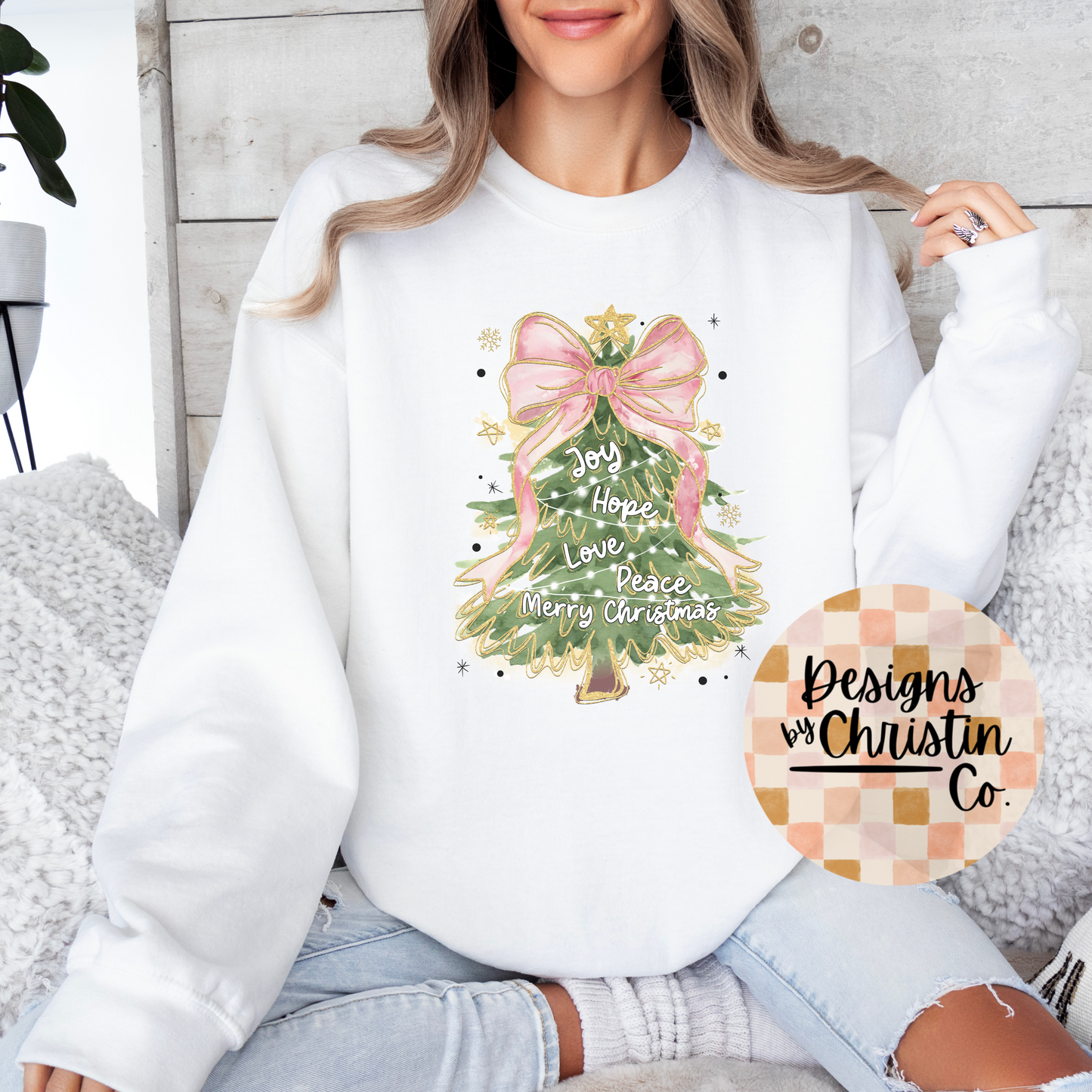 Pink Bow Christmas Tree Sweatshirt