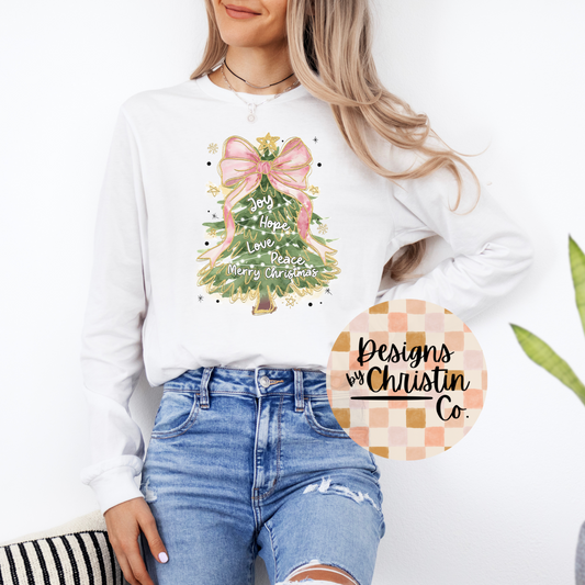 Pink Bow Christmas Tree Long Sleeve T-Shirt