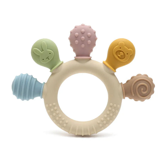 Silicone Baby Ring Teether – Multicolor Sensory Gum Relief Toy