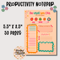 A promotional image of a Productivity Notepad with the text '5.5" x 8.